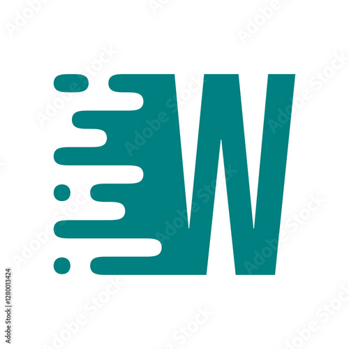 Dynamic teal letter W with fluid motion effect on a clean white backdrop