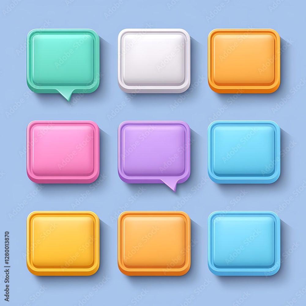 Colorful 3D Rectangular UI Elements on Light Purple Background Colorful 3D Rectangular UI Elements on Light Purple Background