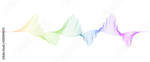 Harmonic wave flow in vibrant spectral tones across a white canvas