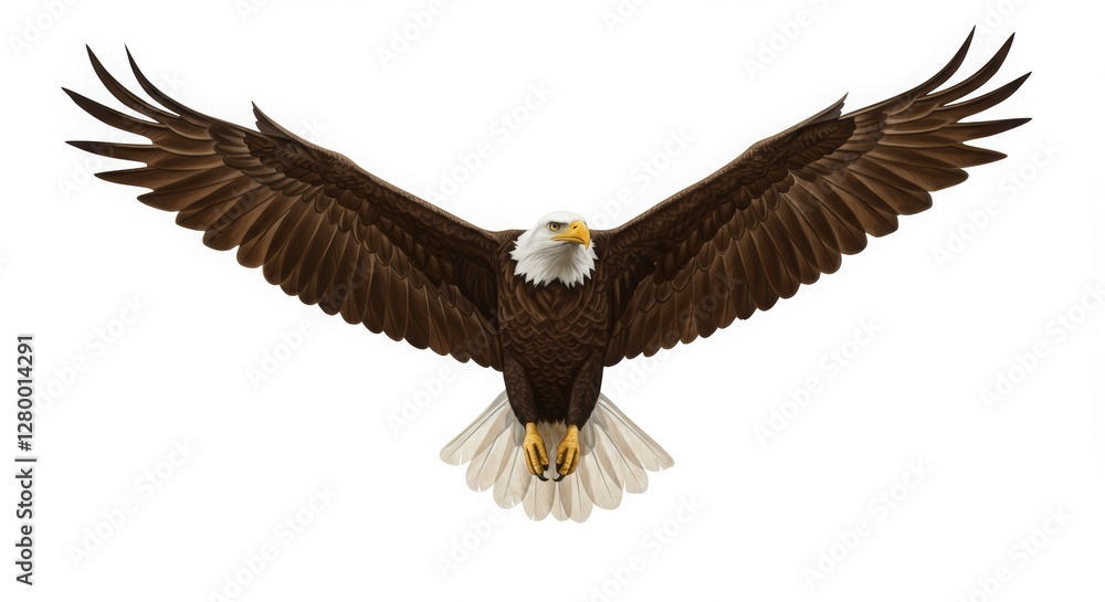 Fototapeta premium Bald Eagle Illustration Soaring with Wings Spread on White Background