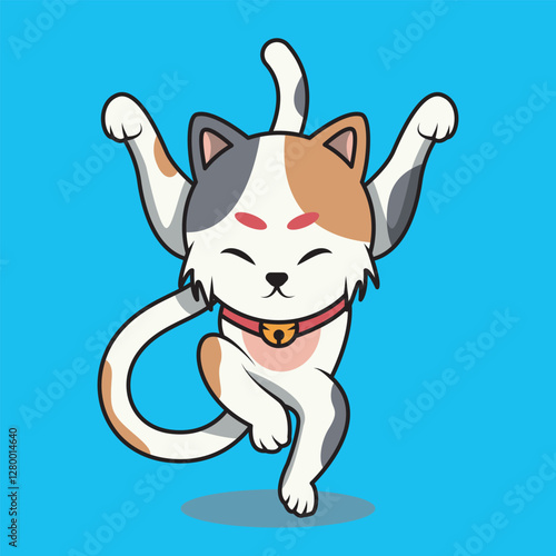 Vector icon of a cute cat jumping like a kung fu move. Premium cat icon
