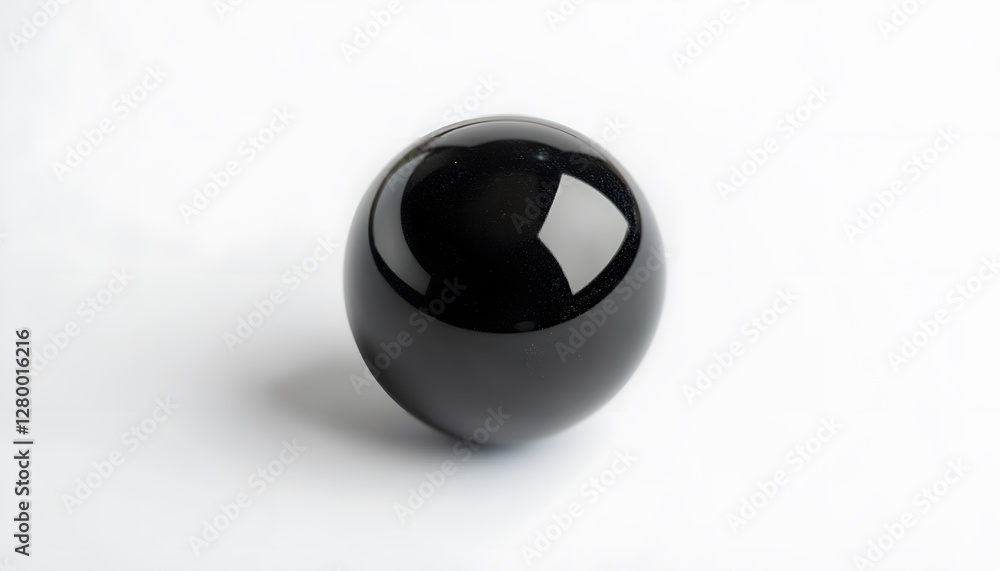 Shiny black sphere reflecting light on a plain white background Shiny black sphere reflecting light on a plain white background
