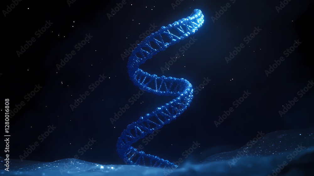 Glowing Blue DNA Helix in Dark Background Glowing Blue DNA Helix in Dark Background