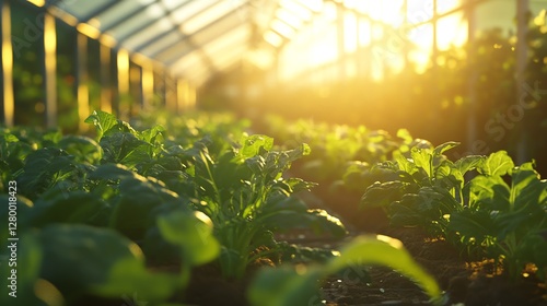 Vibrant greenery in a sunlit greenhouse.