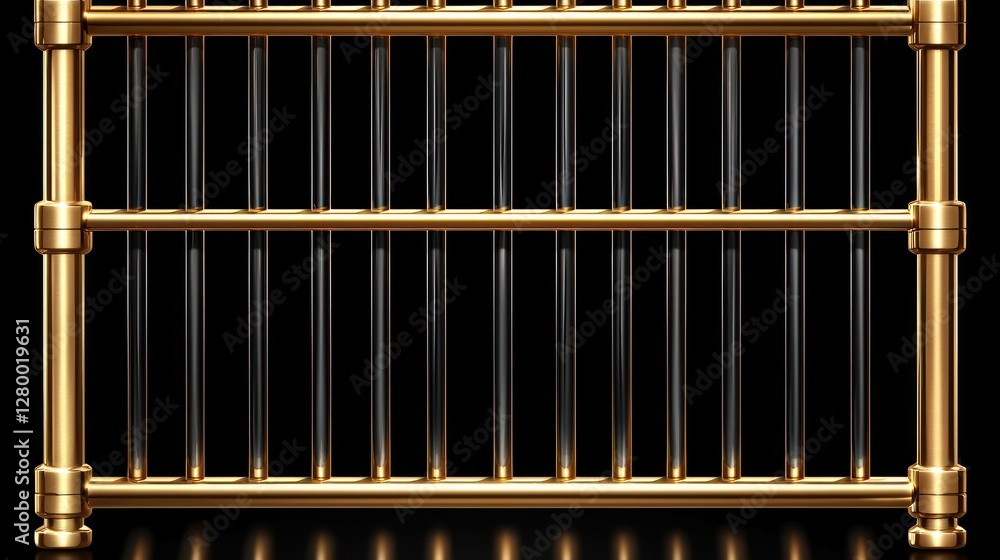Decorative Golden Railing with Vertical Bars on a Dark Background