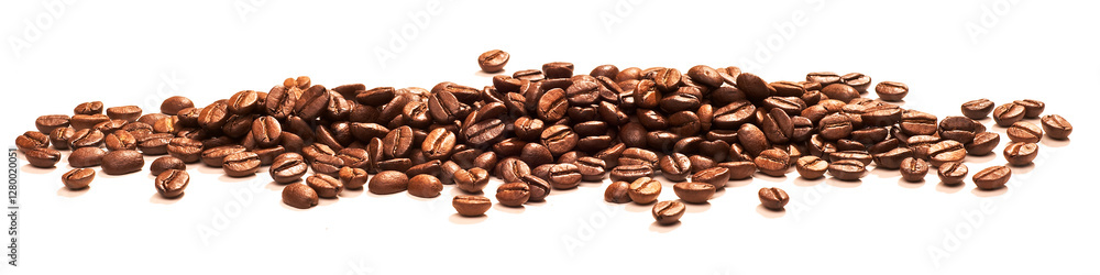 Fototapeta premium Group of roasted coffee beans on white background.