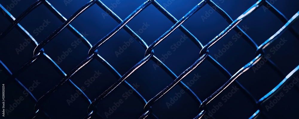 Fototapeta premium Border Security Inspection Concepts. Abstract view of a blue chain-link fence background.