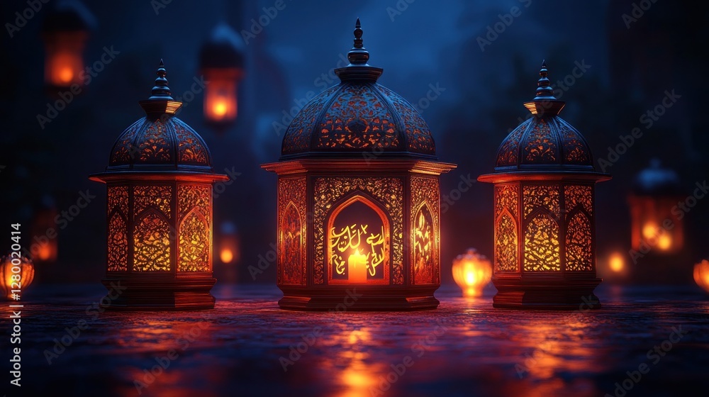 Illuminated lanterns, night, jungle, celebration Illuminated lanterns, night, jungle, celebration