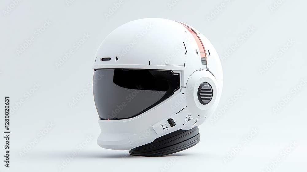 Smart Helmet technology smart features concept. A sleek, futuristic helmet featuring a glossy white exterior and tinted visor, designed for advanced space or racing applications. Smart Helmet technology smart features concept. A sleek, futuristic helmet featuring a glossy white exterior and tinted visor, designed for advanced space or racing applications.