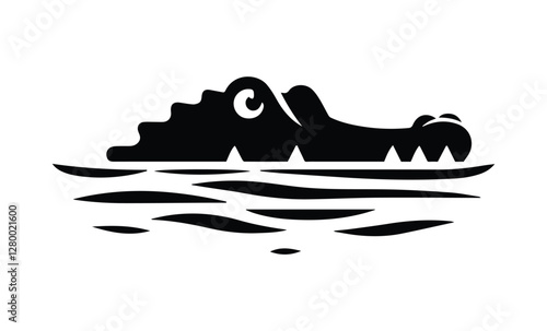 alligator icon, crocodile peeking out of water, reptile hunting, isolated transparent