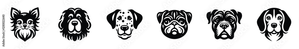 Fototapeta premium dog breeds icon set, clip art element bundle different dogs, puppy face isolated on transparent background