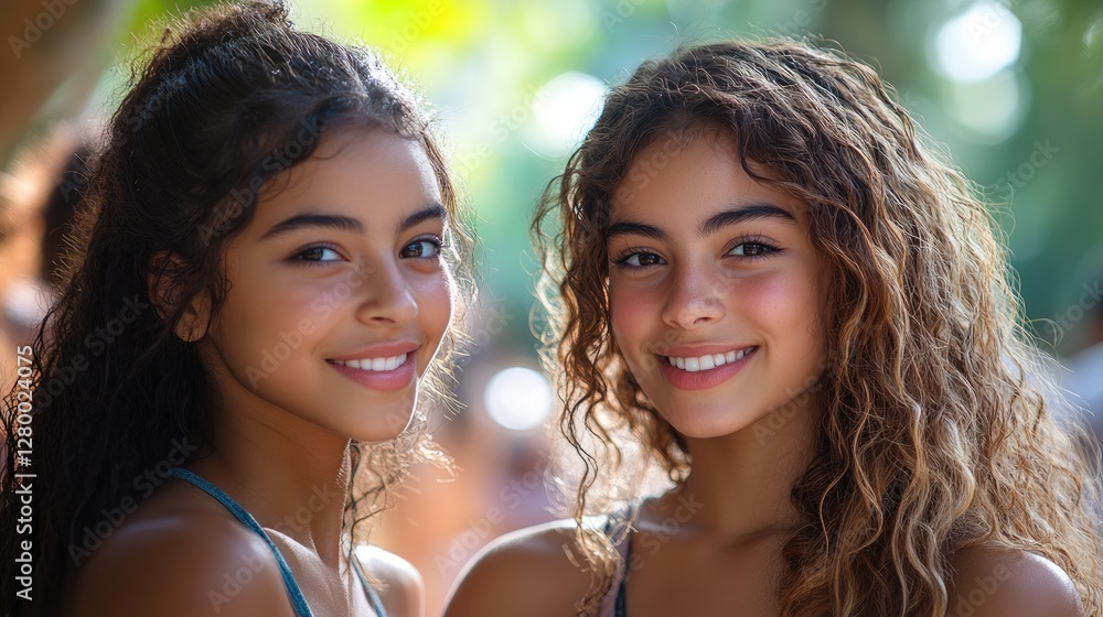 Happy teens smiling, beach background, summer fun, portrait Happy teens smiling, beach background, summer fun, portrait