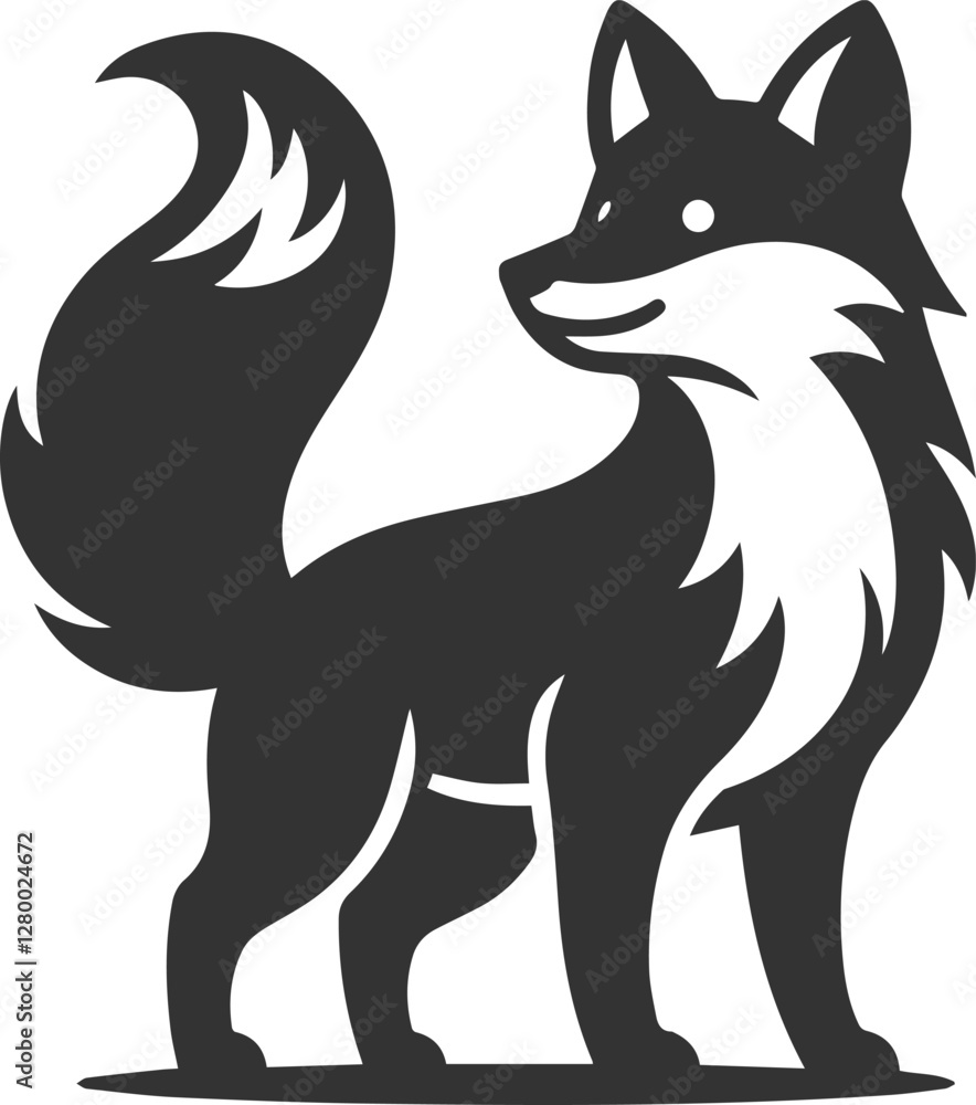 Fototapeta premium A fox silhouette with perked up ears and a joyful stance vector