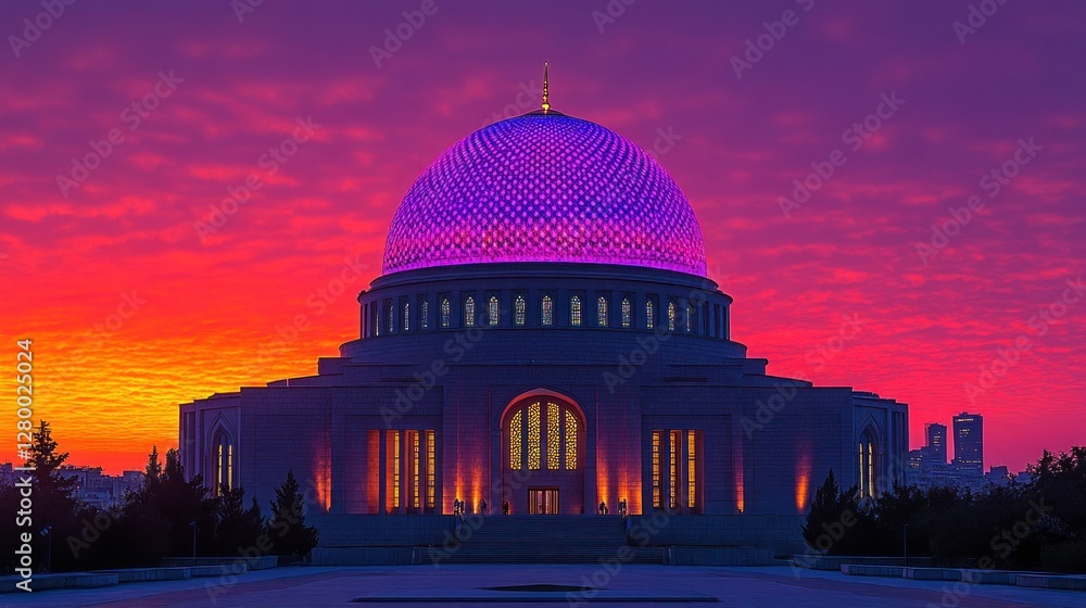 Obraz premium Illuminated Mosque Dome at Sunset