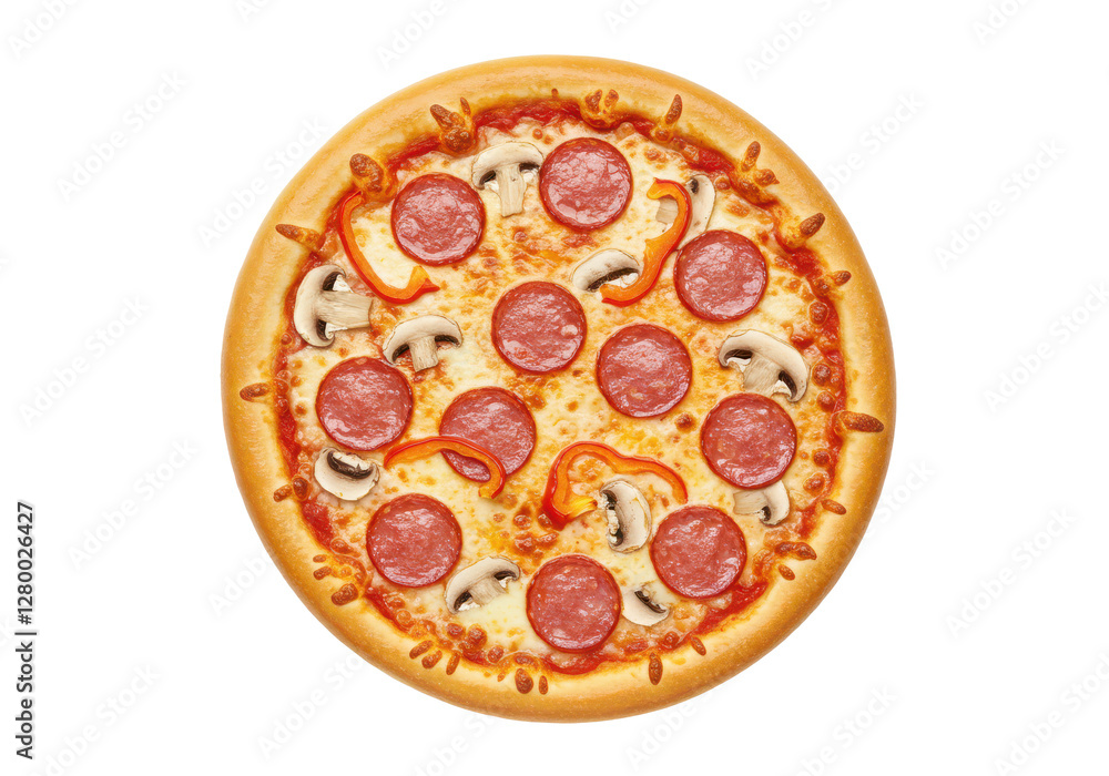 Pizza isolated on white background, top view, no depth of field, sharp. Pizza isolated on white background, top view, no depth of field, sharp.