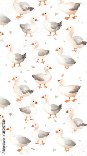 Cute Watercolor Goslings and Feathers – Easter Pastel Pattern