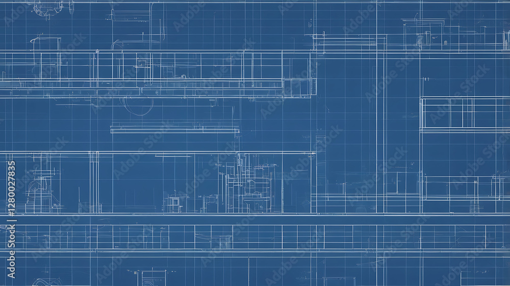 Blueprint background. Blue lined architecture backdrop. Technical industrial concept illustration. Wide wallpaper, pattern digital paper. Empty grid with editable outline strokes. Blank template.
Blueprint background. Blue lined architecture backdrop. Technical industrial concept illustration. Wide wallpaper, pattern digital paper. Empty grid with editable outline strokes. Blank template.