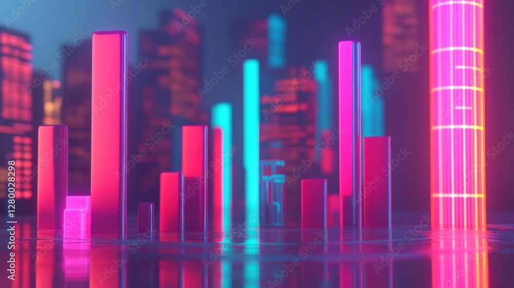 Vibrant cityscape with glowing skyscrapers and digital elements reflecting on a wet surface Vibrant cityscape with glowing skyscrapers and digital elements reflecting on a wet surface
