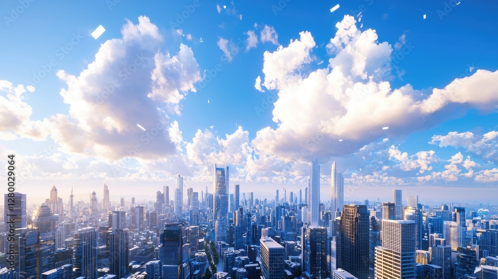custom made wallpaper toronto digitalExpansive City Skyline with Dramatic Clouds and Blue Sky Background