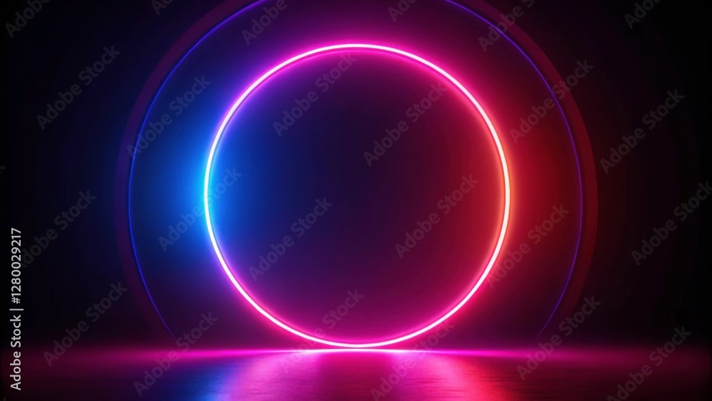 Vibrant Neon Circle with Dynamic Light Effects in Dark Background Vibrant Neon Circle with Dynamic Light Effects in Dark Background