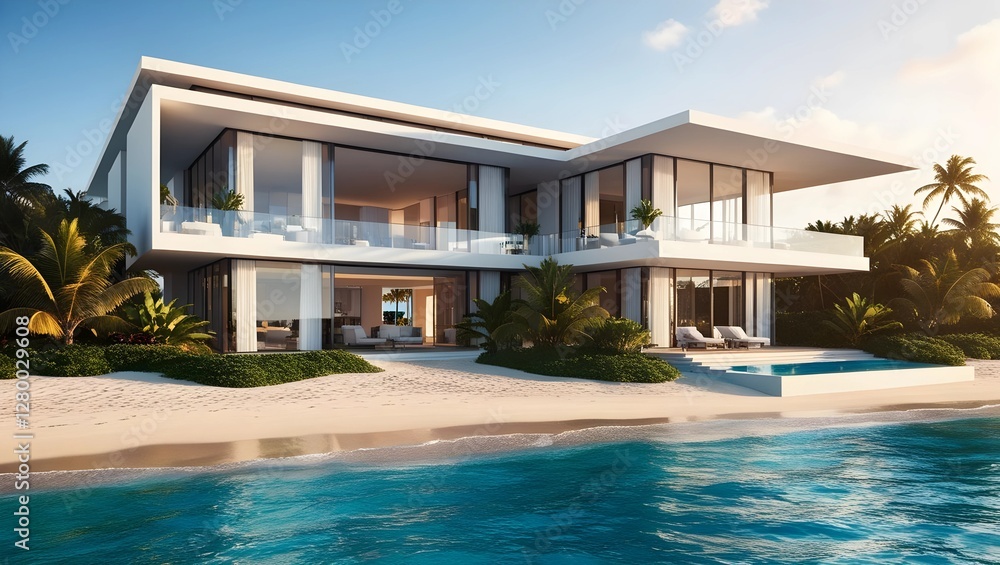 Fototapeta premium Luxury Oceanfront Property with Stunning Architectural Design