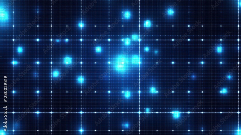 Bright Blue Stars Over Dark Grid Background with Futuristic Feel Bright Blue Stars Over Dark Grid Background with Futuristic Feel