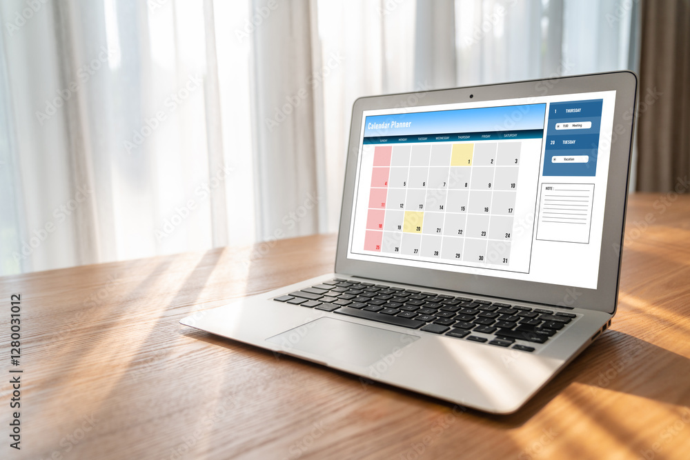 Calendar on computer software application for modish schedule planning for personal organizer and online business Calendar on computer software application for modish schedule planning for personal organizer and online business