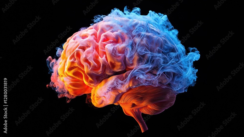 © Phichitpon - Creativity concept with a brain exploding in colors. Mind blown concept. Generative AI.