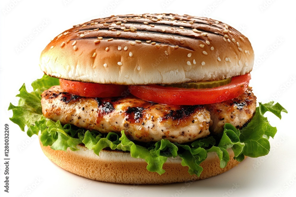 Hamburger on bright background with copy space. Close up Hamburger on bright background with copy space. Close up