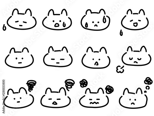 モヤモヤアセアセするかわいい猫の手描き顔文字セット