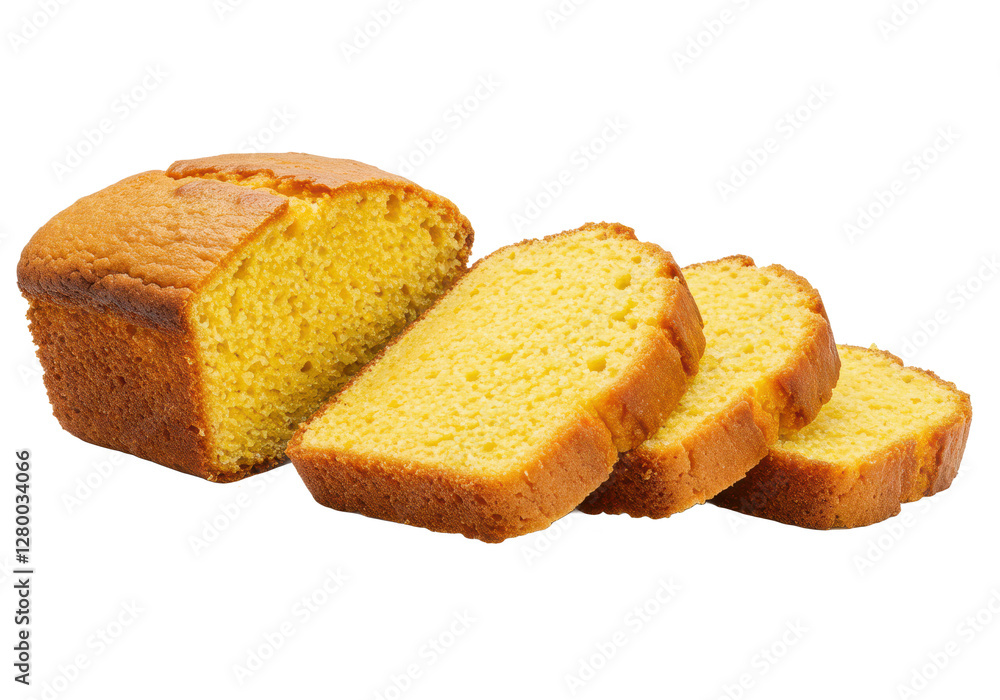 Cornbread slices isolated on white background, front view, no depth of field, sharp. Cornbread slices isolated on white background, front view, no depth of field, sharp.