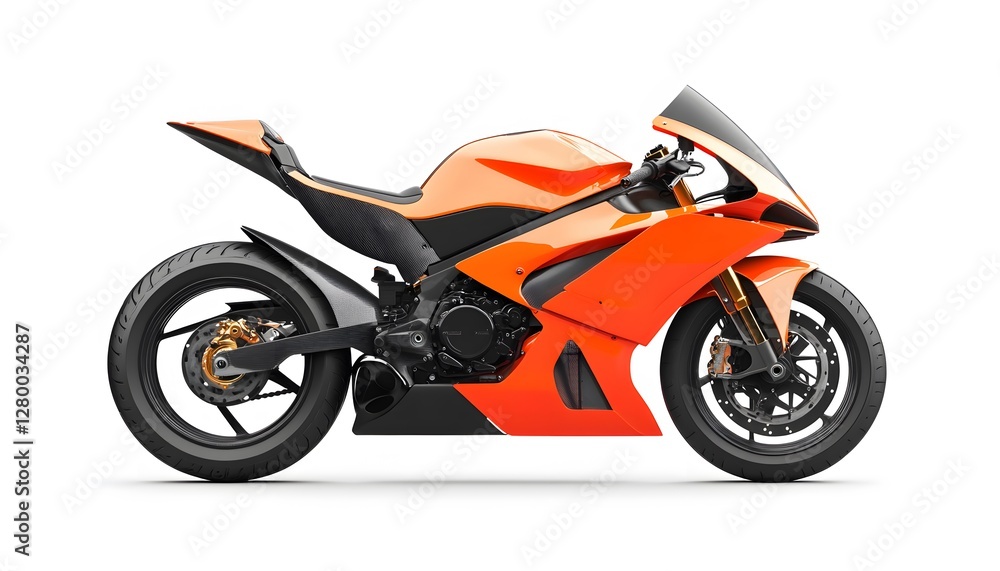 Sleek orange sports motorcycle isolated on a clean white background Sleek orange sports motorcycle isolated on a clean white background