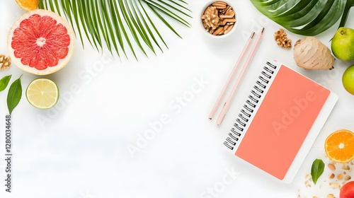 Chic Diet Planner, A modern planner showcasing meal prep ideas, vibrant colors, organized sections, promoting healthy eating habits.