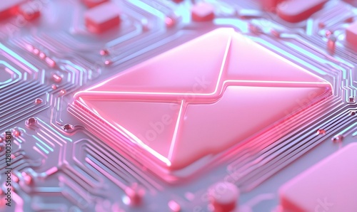 Digital Circuit Email Icons, a vibrant composition of abstract email symbols intertwined with intricate circuit patterns, symbolizing connectivity and technology.