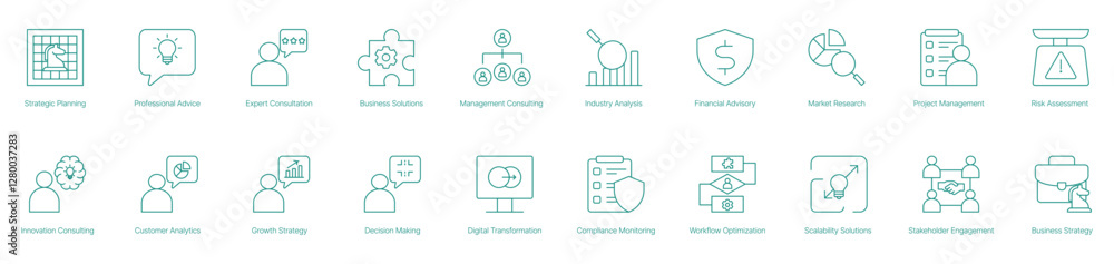 Strategic Planning, Innovation Consulting, Professional Advice, and Business Solutions Icons Strategic Planning, Innovation Consulting, Professional Advice, and Business Solutions Icons