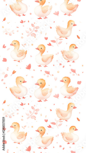 Springtime Baby Ducks and Floral Elements – Watercolor Easter Art