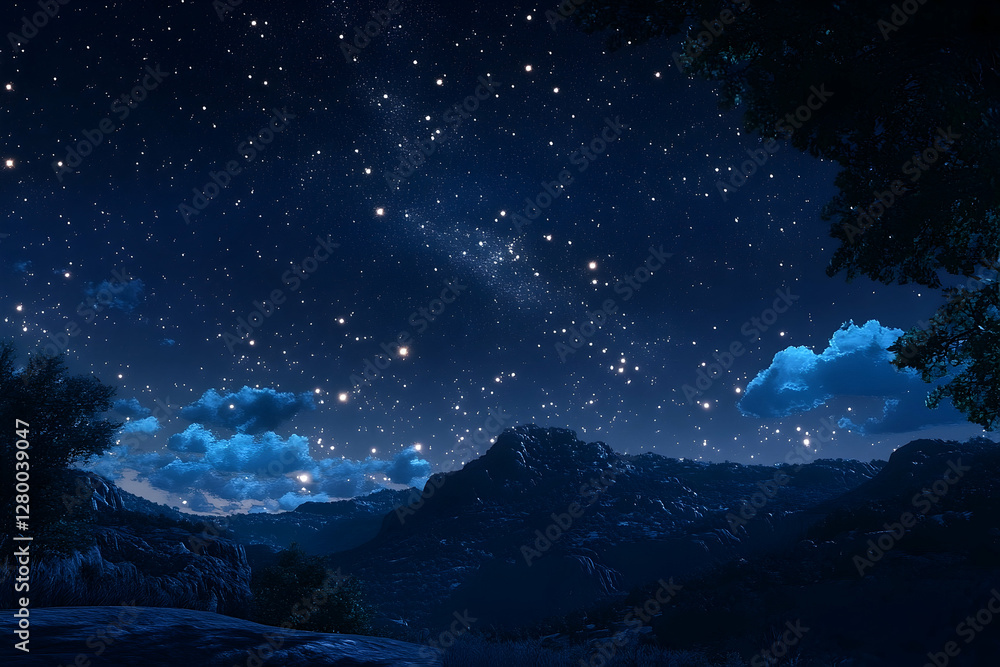 Magnificent Starry Night Over Mountain Range with Celestial Brilliance Magnificent Starry Night Over Mountain Range with Celestial Brilliance