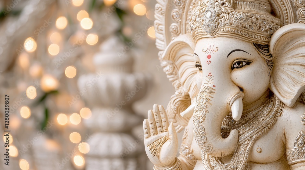 Fototapeta premium Elegant Ganesha Statue Surrounded by Soft Blurry Lights
