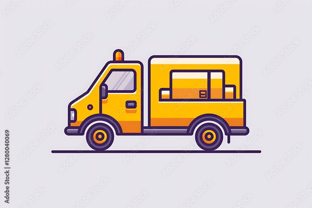 Linear icon of a delivery truck with parcel, clean and elegant in sunflower yellow. Linear icon of a delivery truck with parcel, clean and elegant in sunflower yellow.