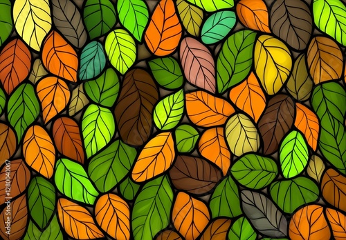 Wallpaper Mural Autumn Leaves Pattern Background with Brown Orange Green and Yellow Hues in Flat Style Torontodigital.ca