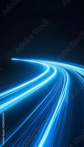 Blue glowing light trails appear to move into the distance