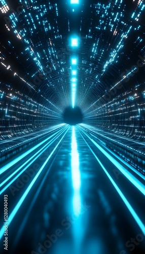 The blue light tunnel is a digital representation of the future