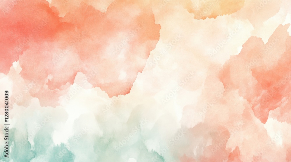 Obraz premium Abstract Watercolor Wash Painting with Orange, Peach, and Turquoise
