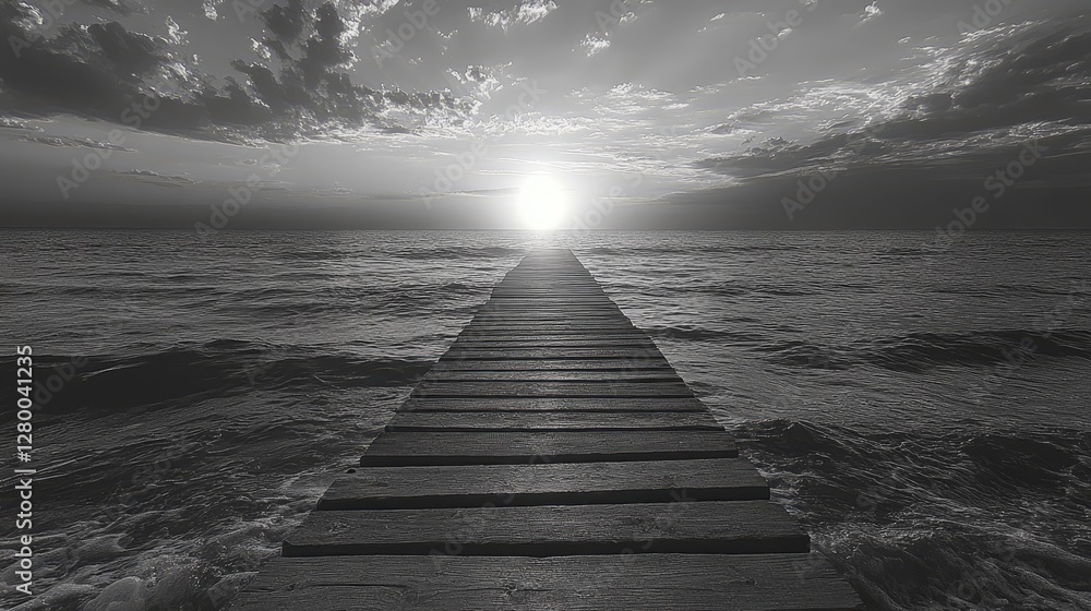 Obraz premium Ocean sunset pier path; hope, calm waves