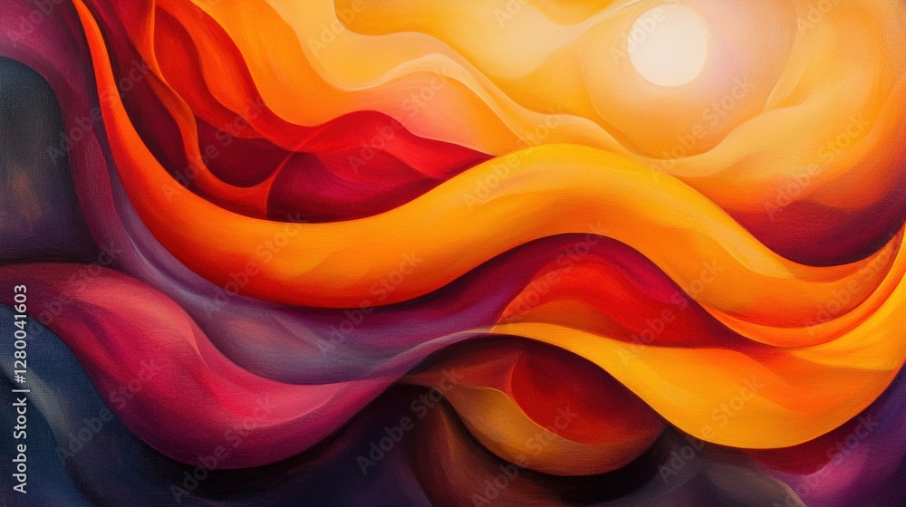 Vibrant sunset waves abstract art digital illustration contemporary colorful dynamic design