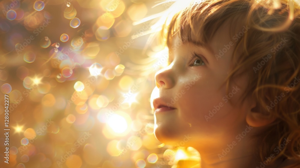 Fototapeta premium Child Profile Looking Upward with Bokeh