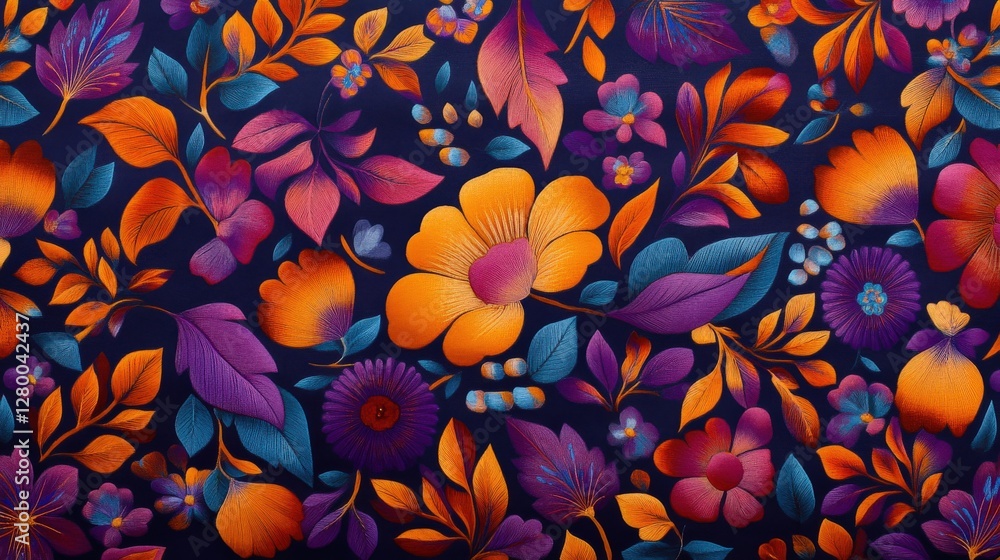 Vibrant floral motif design digital art colorful background creative environment artistic viewpoint