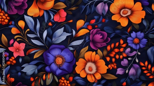 Obraz na płótnie Vibrant floral design textile art nature-inspired colorful palette close-up elegance w salonie