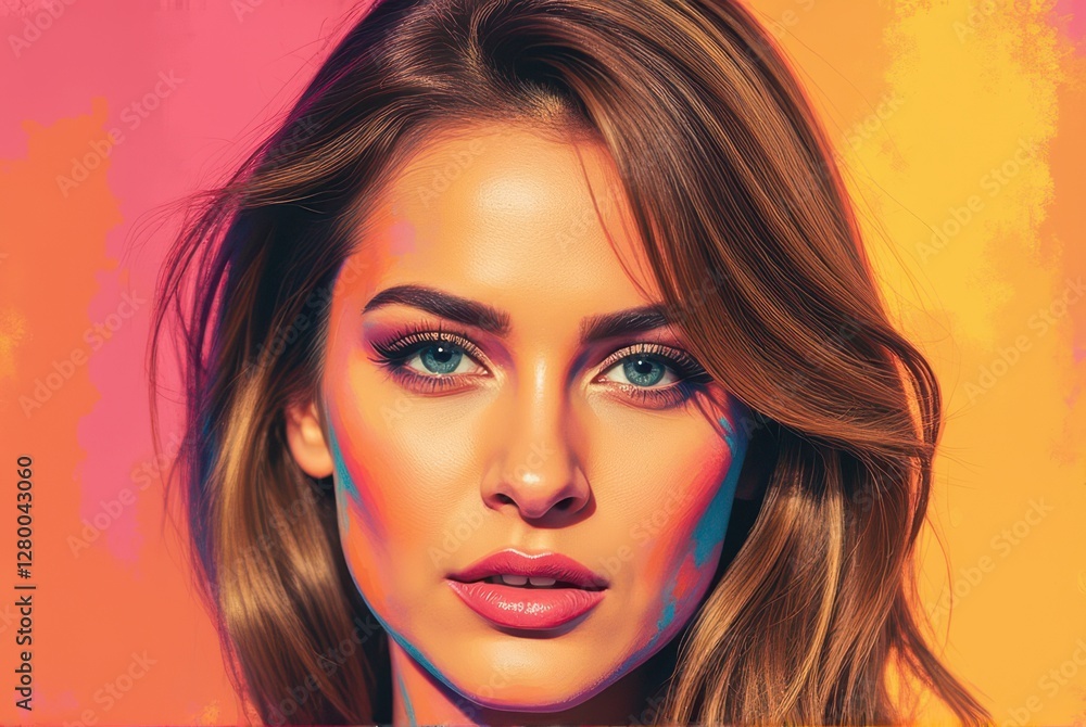 Fototapeta premium Vibrant studio portrait of a woman against a colorful background