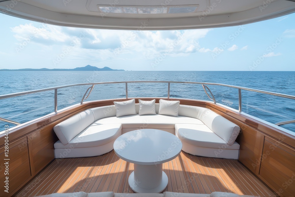 Obraz premium Relaxation concept luxurious yacht interior with scenic sea views